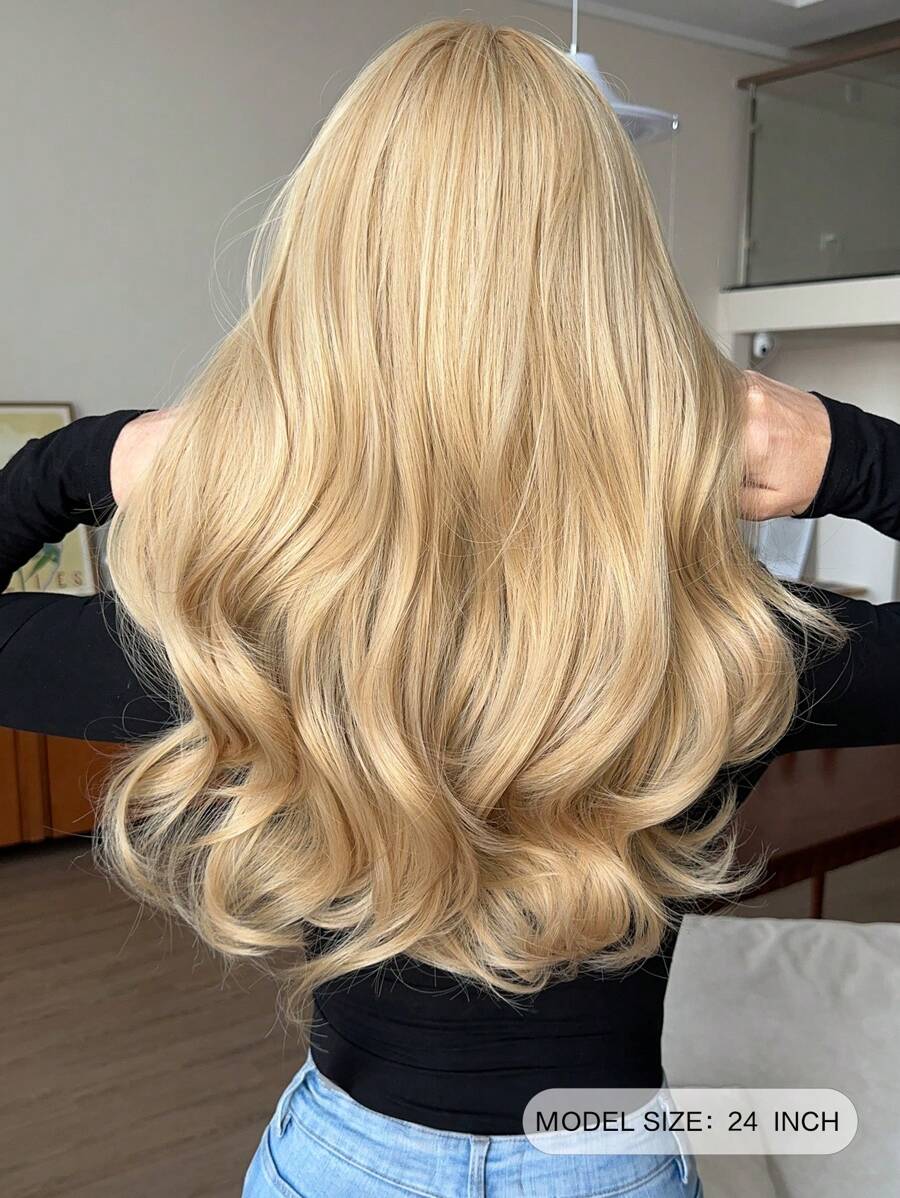 SHEIN باروكة شقراء طويلة مموجة 24 بوصة مقاومة للحرارة