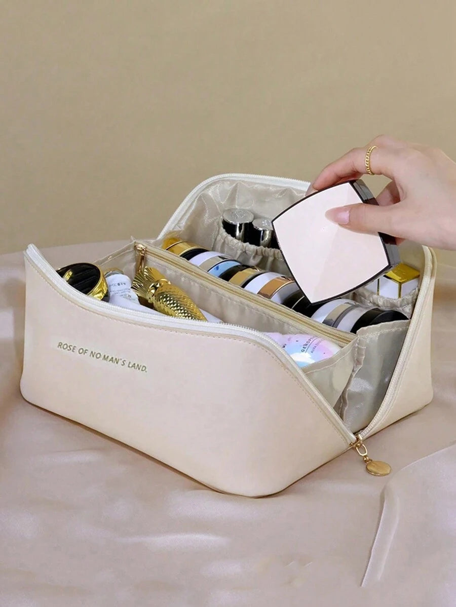 SHEIN حقيبة تجميل بسعة كبيرة باللون المشمشي