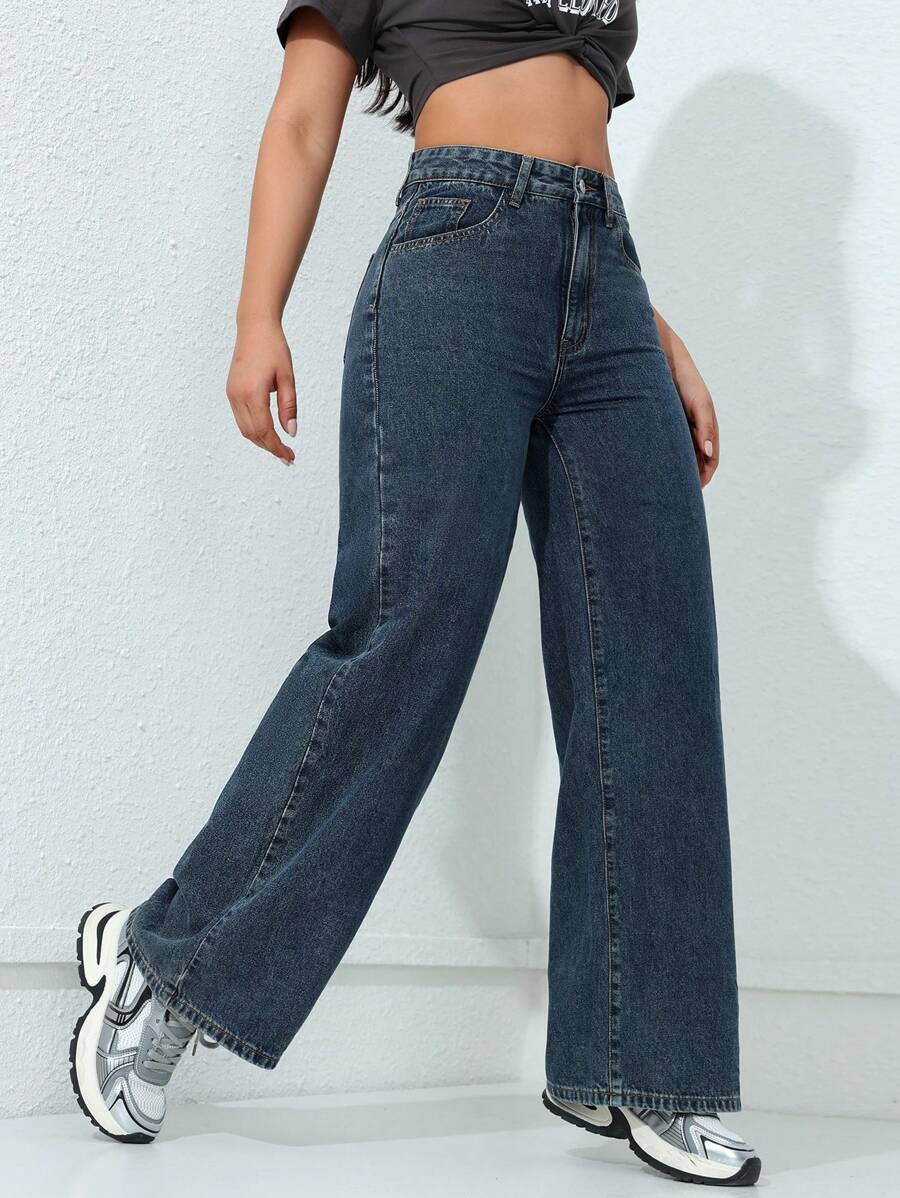 SHEIN ICON بنطلون جينز مستقيم عصري للسيدات