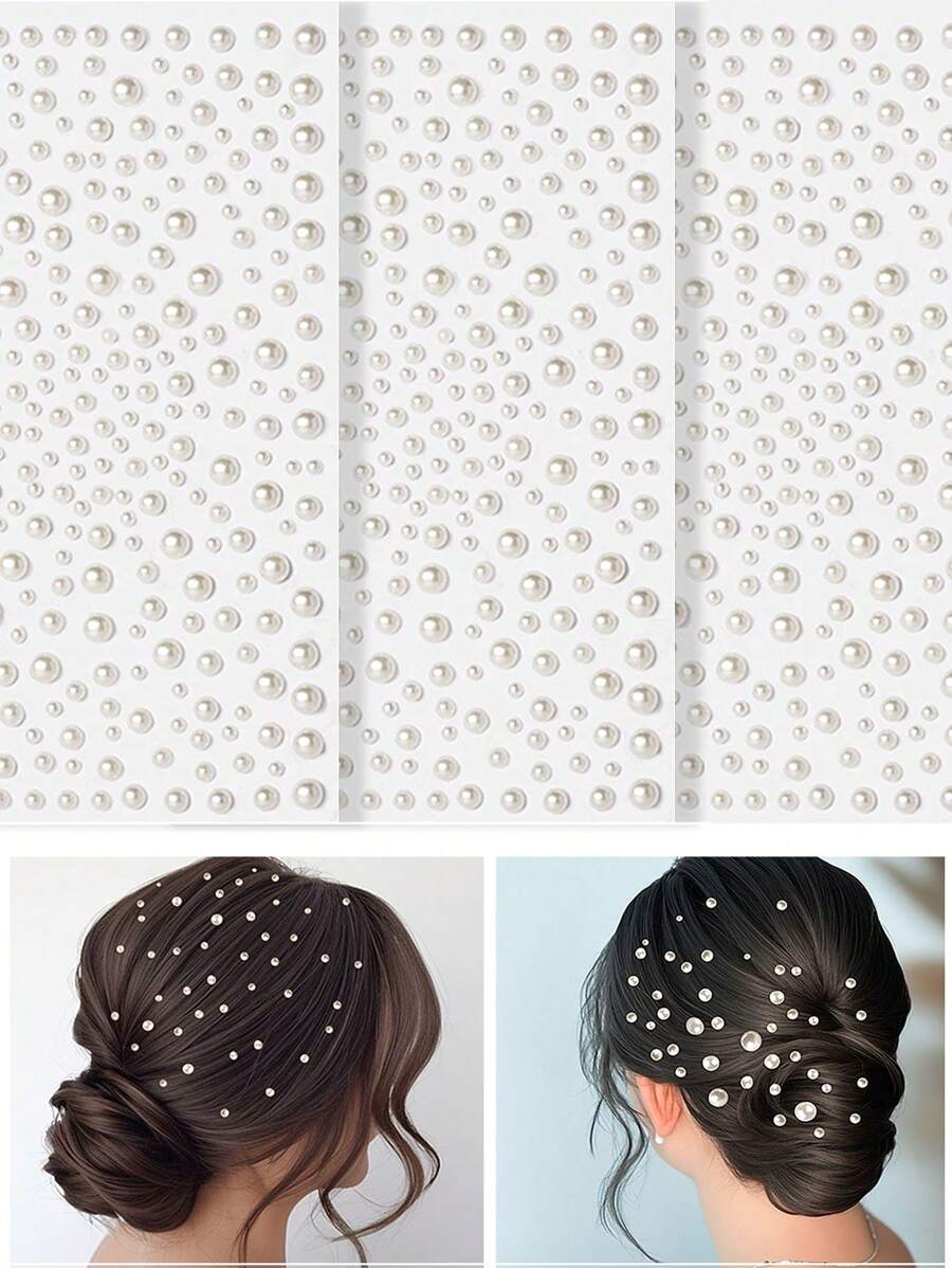 SHEIN 3D ملصقات شعر لؤلؤية وماسات لاصقة