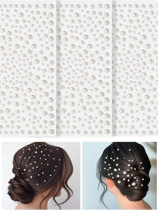 SHEIN 3D ملصقات شعر لؤلؤية وماسات لاصقة