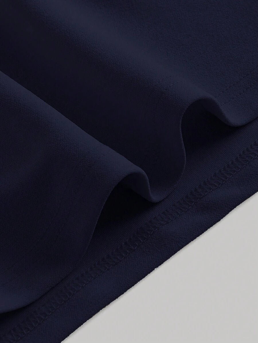 SHEIN MOD فستان بياقة هالتر بطيات مجعدة بطابع فينتاج بلون أزرق غامق