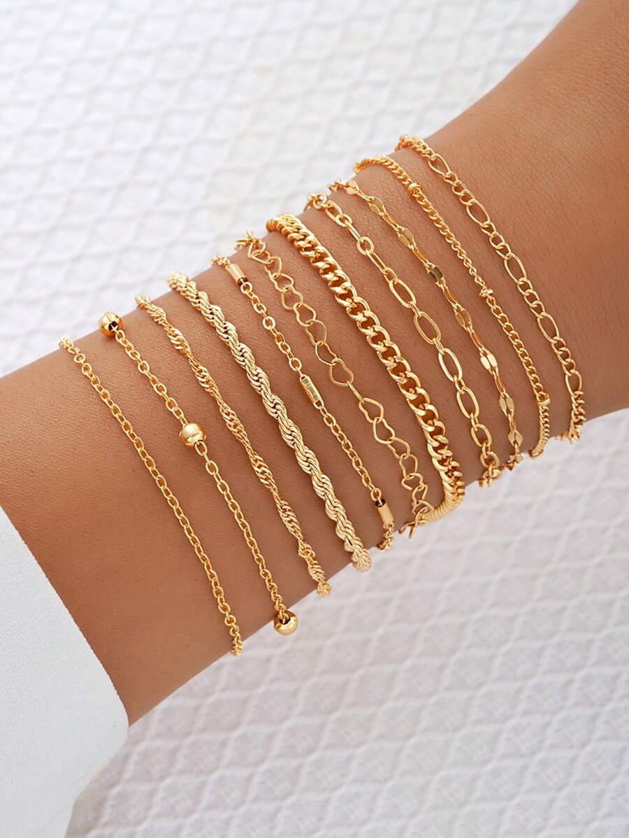 SHEIN طقم أساور 11 قطع تصميم قلب وسلاسل متعددة