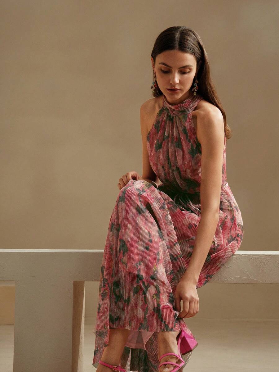 SHEIN X GALILEA Anewsta فستان وردي مطبوع بزهور