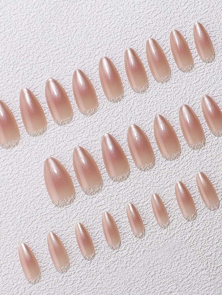 SHEIN طقم أظافر 30 قطعة ضغط لوزية طويلة بيج ووردي فاتح مع جل