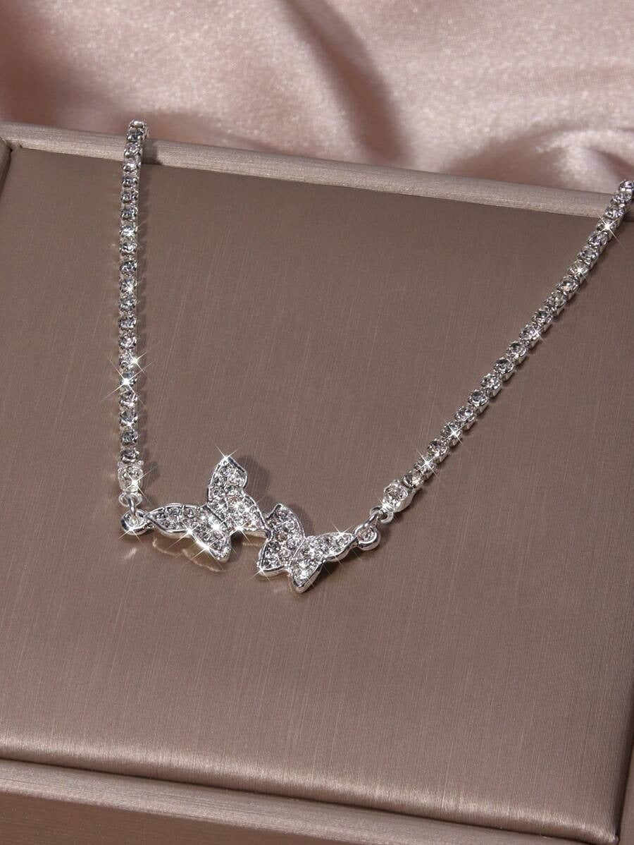 SHEIN طقم مجوهرات أقراط وعقد وسوار مرصع بالراين