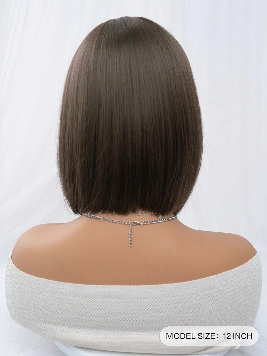 SHEIN شعر بني مستعار مستقيم 12 بوصة مقاوم للحرارة