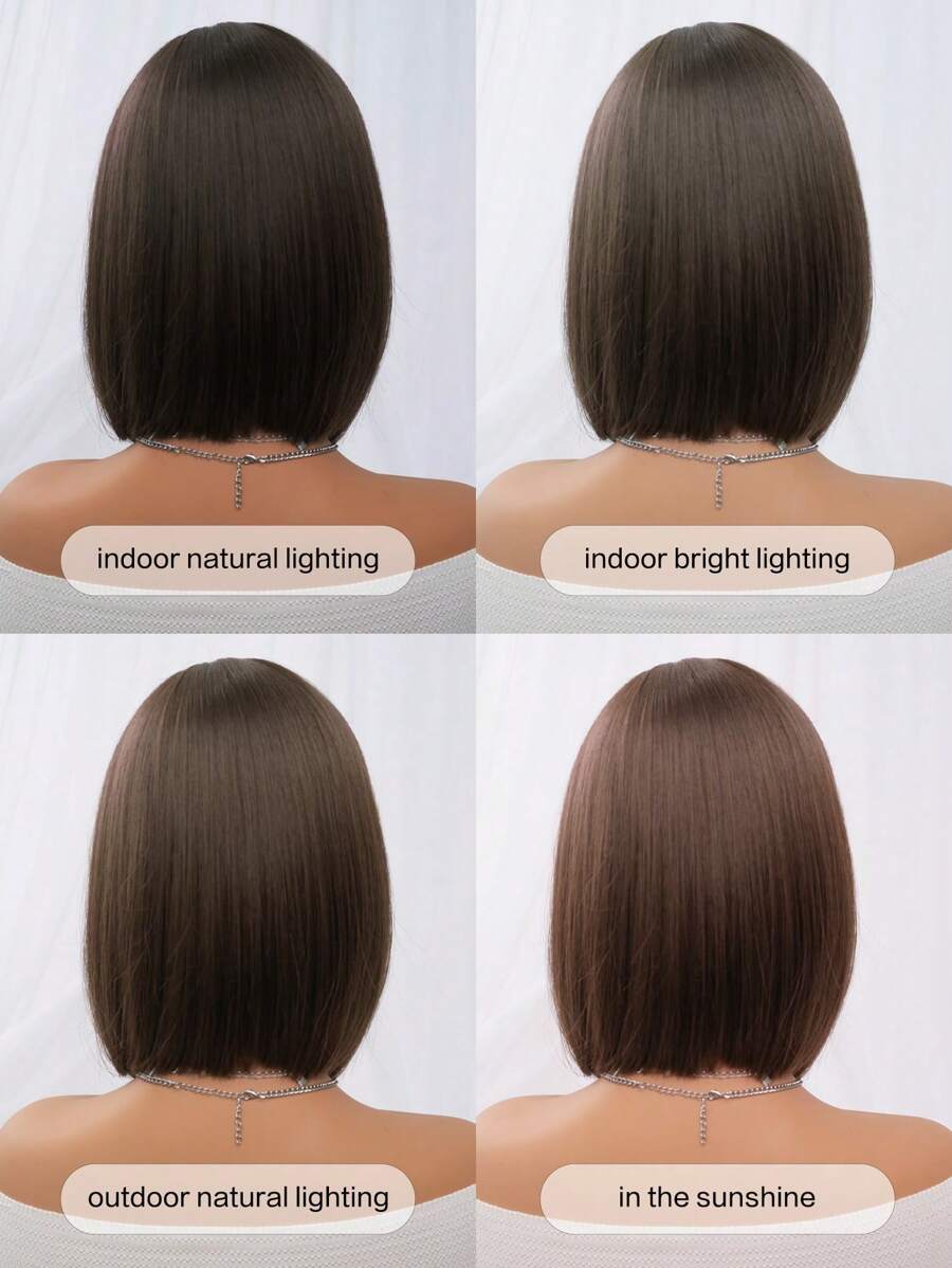 SHEIN شعر بني مستعار مستقيم 12 بوصة مقاوم للحرارة