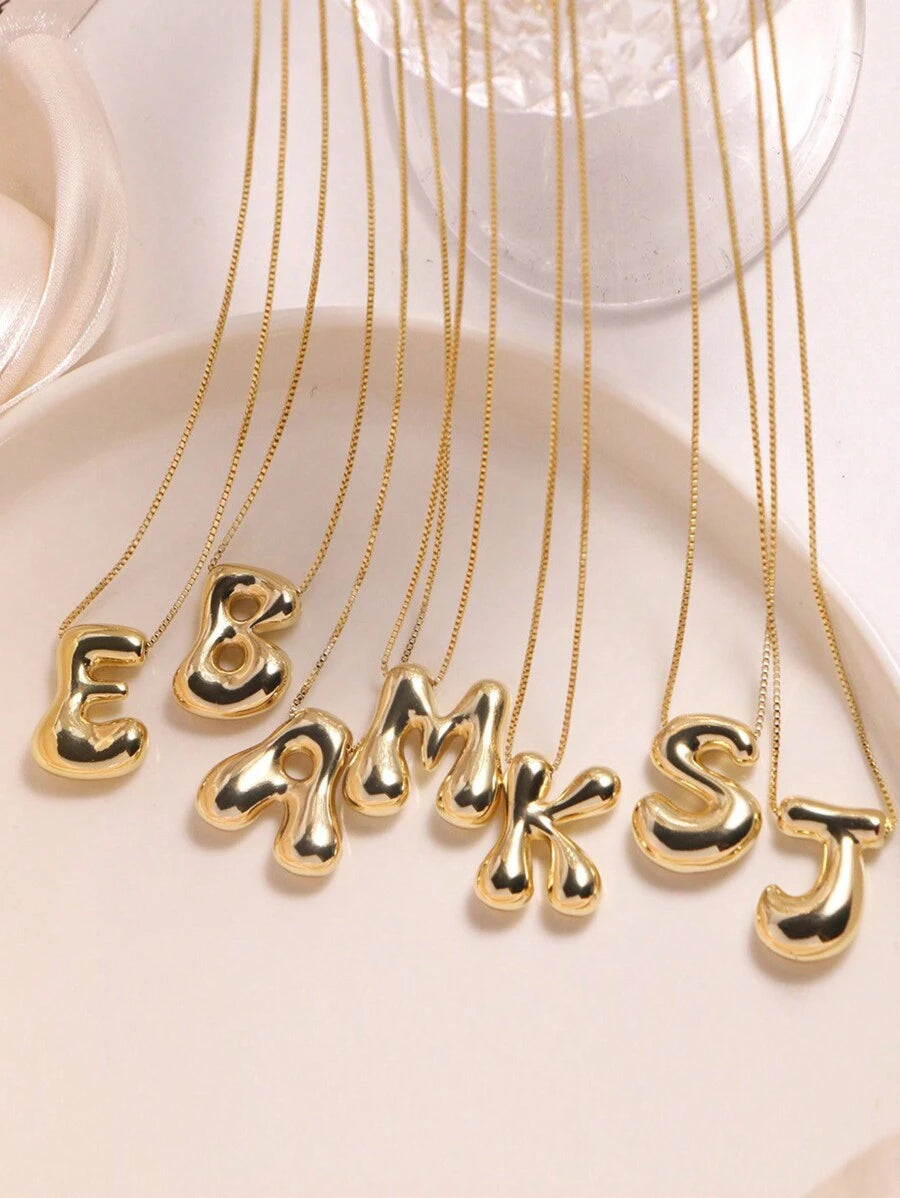 SHEIN قلادة أحرف بتصميم فقاعات سميك من نحاس وفولاذ