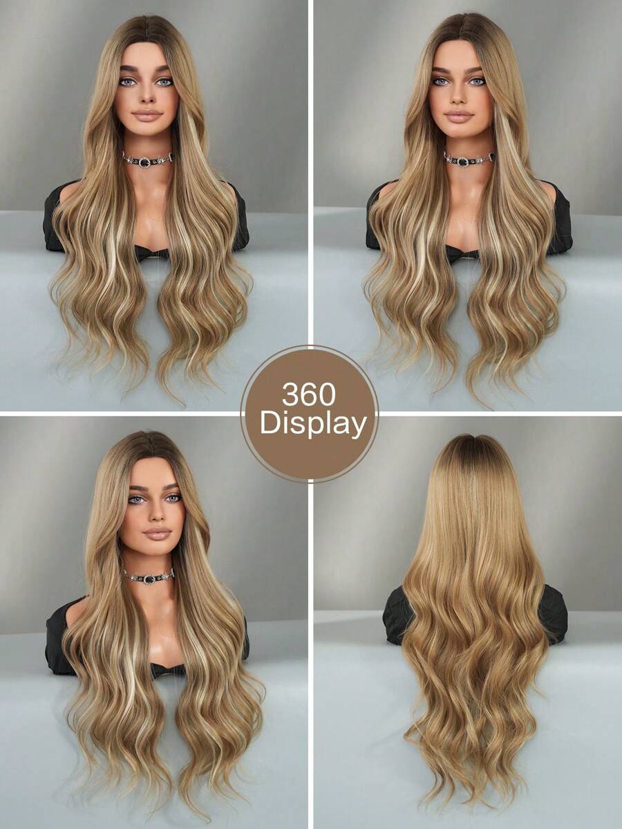 SHEIN باروكة شعر طويل جداً مموج بلون بني فاتح 32 بوصة