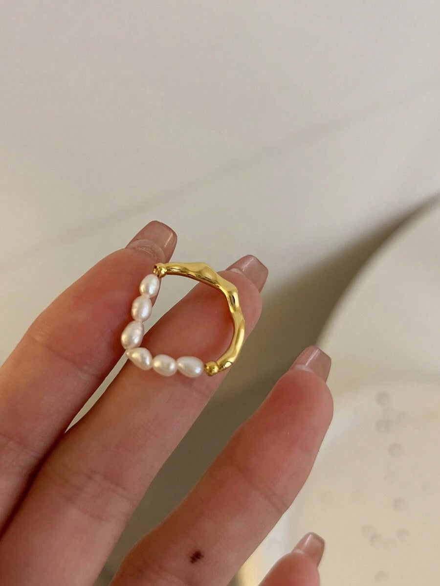 SHEIN خاتم ذهبي قابل للتعديل من اللؤلؤ