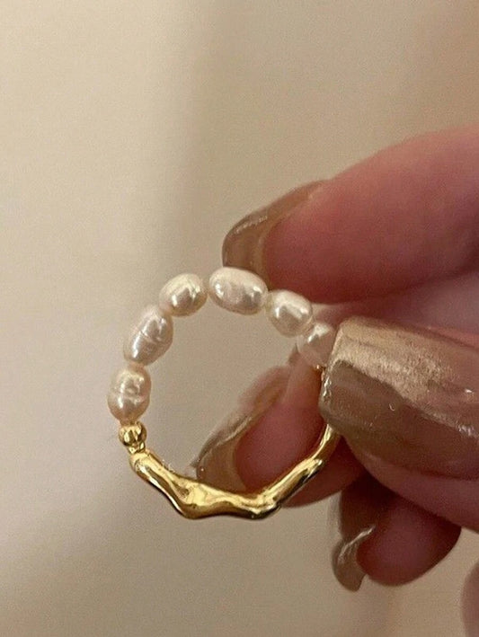 SHEIN خاتم ذهبي قابل للتعديل من اللؤلؤ