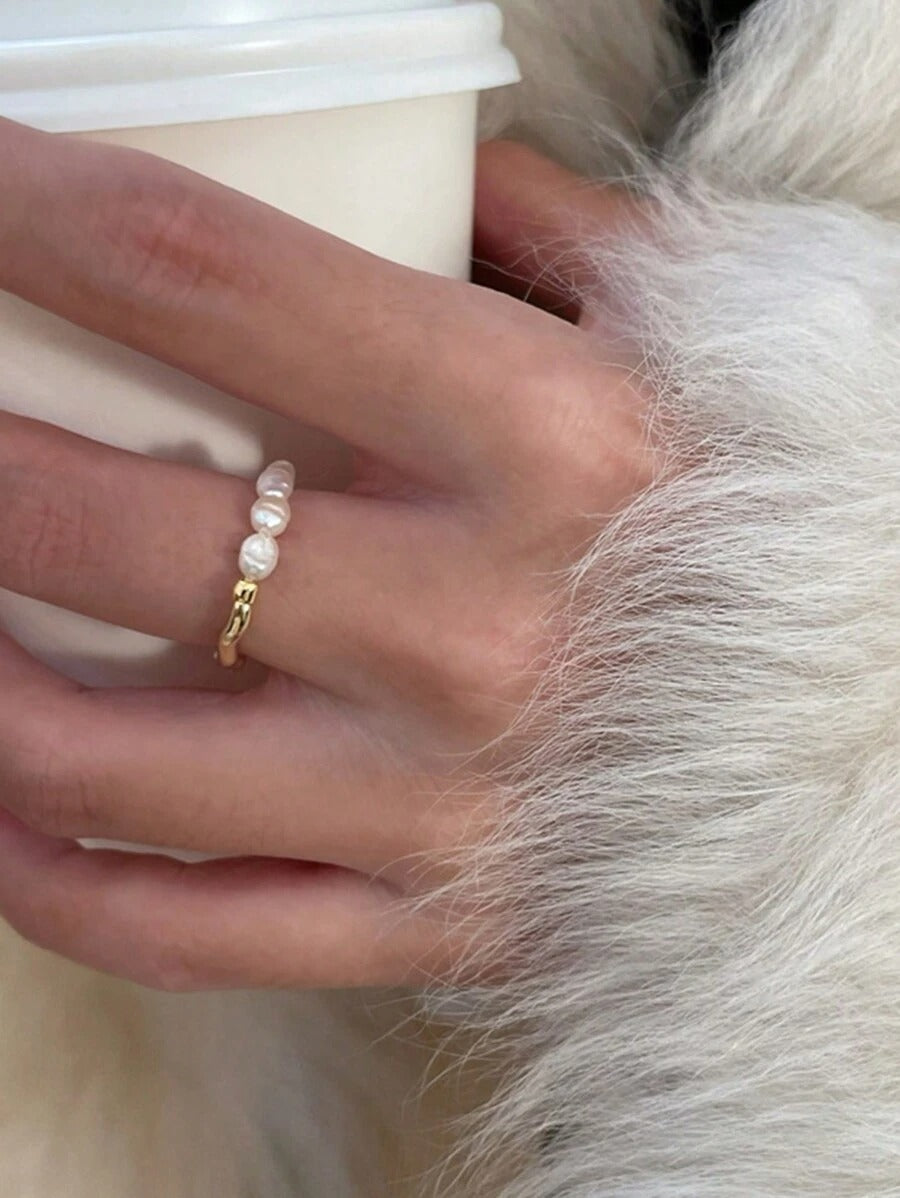 SHEIN خاتم ذهبي قابل للتعديل من اللؤلؤ