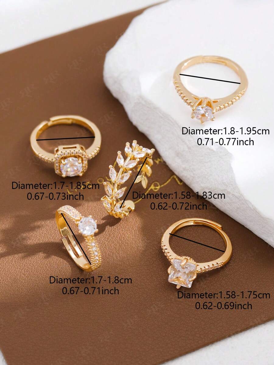 SHEIN طقم 5 خواتم ذهبية مرصعة بالماس