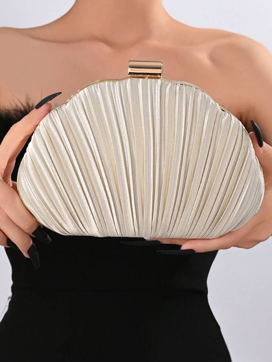 SHEIN حقيبة دلو مشمشية صغيرة مزينة بالراين ستون وخرز بسحاب