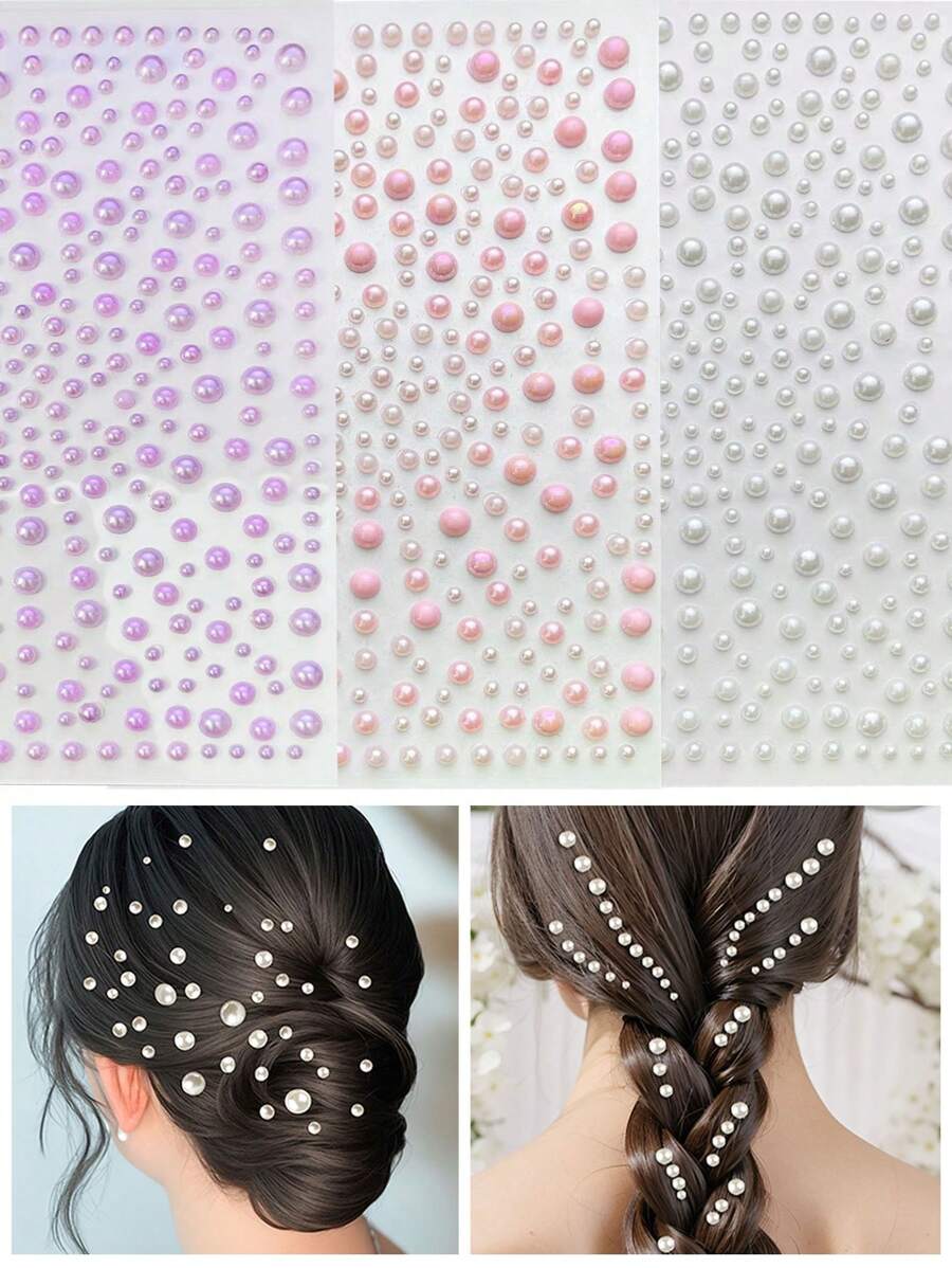 SHEIN 3D ملصقات شعر لؤلؤية وماسات لاصقة