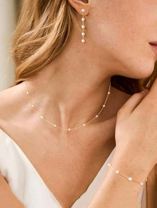SHEIN طقم مجوهرات كلاسيكي مزين بخرز زجاج أصفر