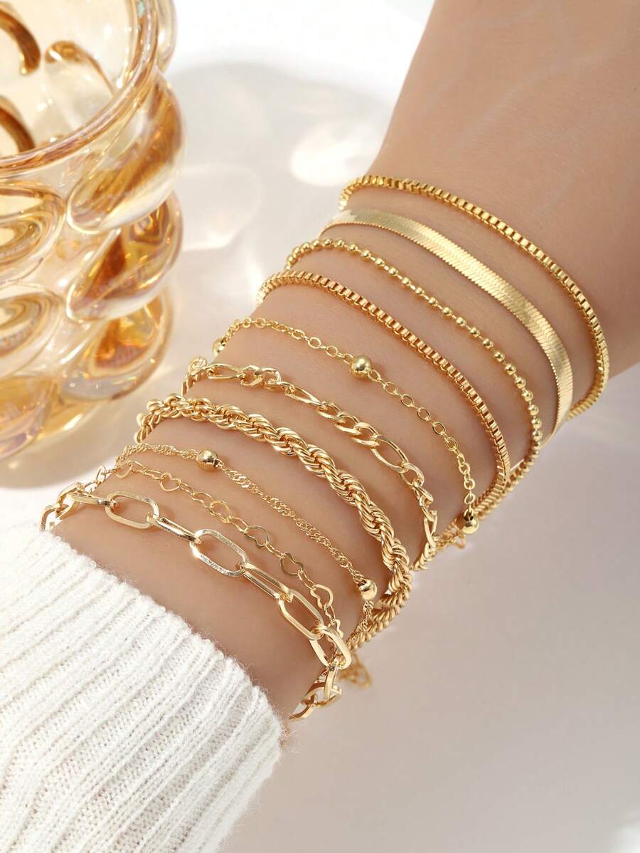 SHEIN طقم 10 أساور ضفيرة وثعبان كلاسيكية