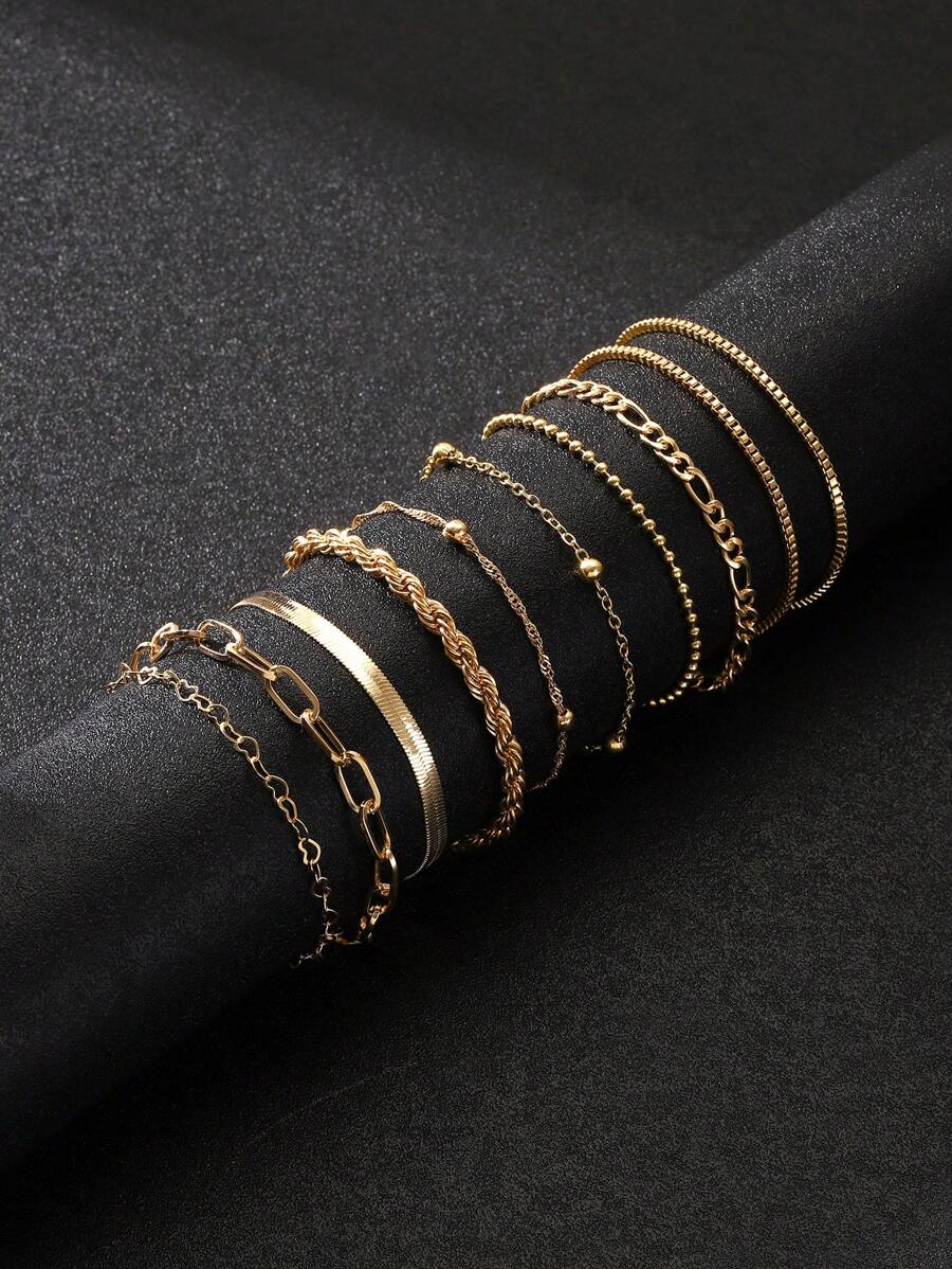 SHEIN طقم 10 أساور ضفيرة وثعبان كلاسيكية