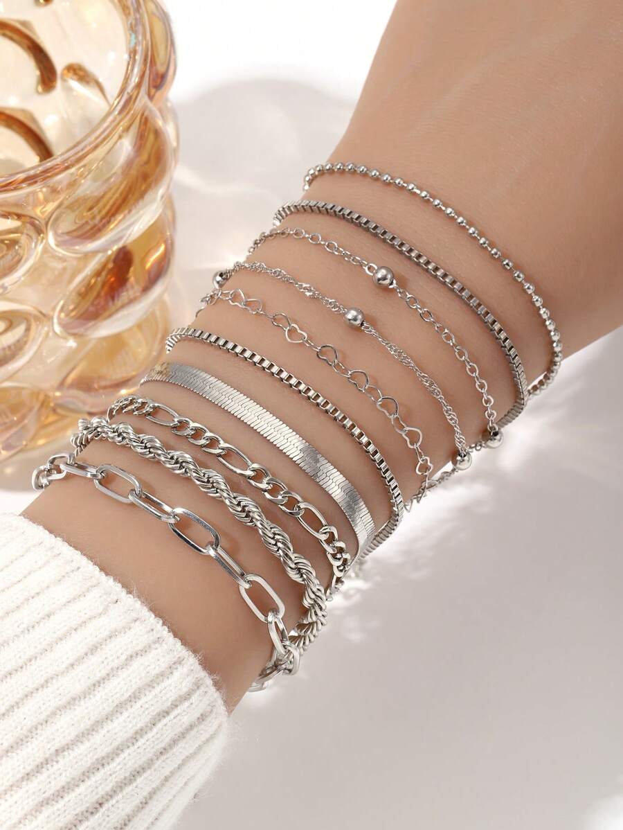 SHEIN طقم 10 أساور ضفيرة وثعبان كلاسيكية