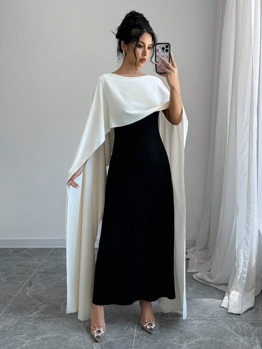 SHEIN Elenzga فستان ماكسي بياقة وأكمام خفافيش
