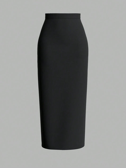 SHEIN Firerie تنورة سوداء طويلة بخصر عالي ضيقة وأنيقة