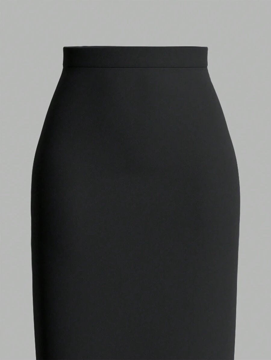 SHEIN Firerie تنورة سوداء طويلة بخصر عالي ضيقة وأنيقة