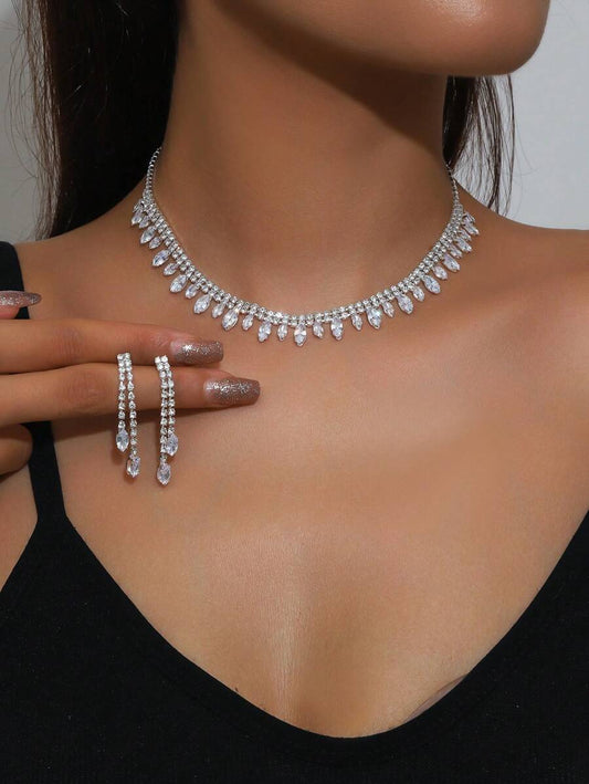 SHEIN طقم مجوهرات فضي فاخر من الراين