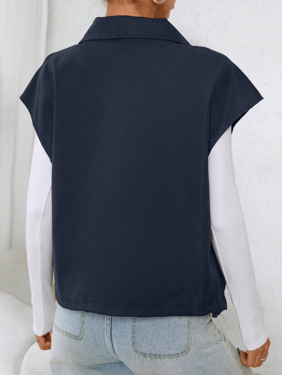 SHEIN EZwear معطف نسائي كاجوال بأزرار أمامية وجيب وسحاب