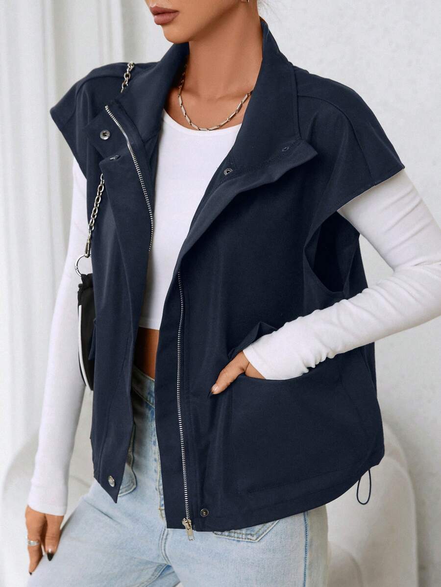 SHEIN EZwear معطف نسائي كاجوال بأزرار أمامية وجيب وسحاب