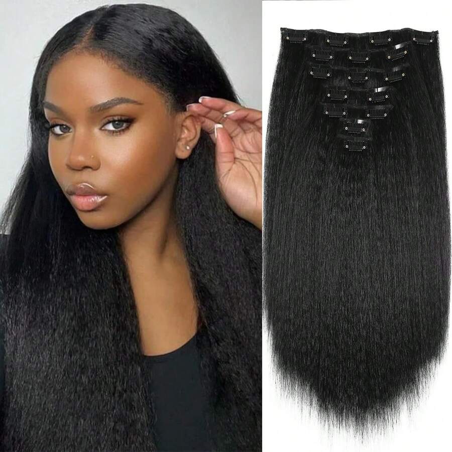 SHEIN تمديدات شعر صناعية 7 قطع مستقيمة ومجعدة كليب في الشعر