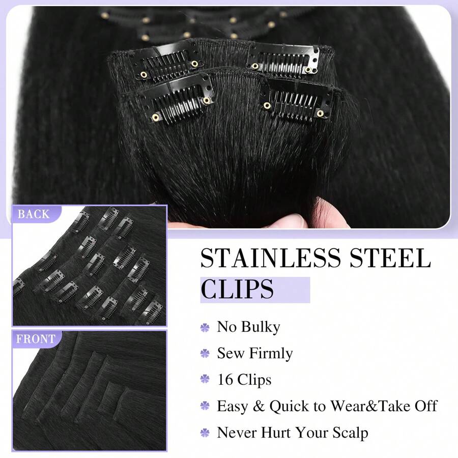SHEIN تمديدات شعر صناعية 7 قطع مستقيمة ومجعدة كليب في الشعر