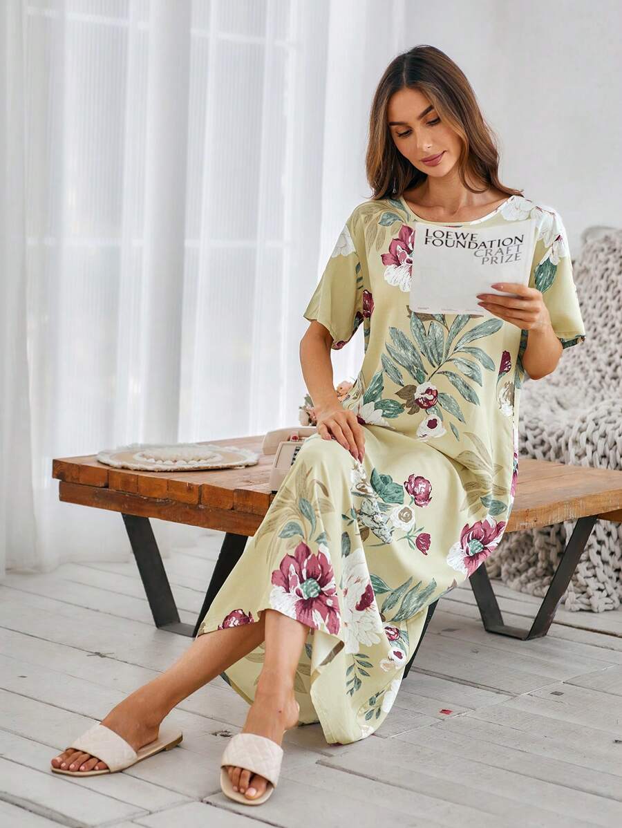 SHEIN Serenescape قميص نوم رخو وأنيق بقصة فضفاضة بطبعة زهرية
