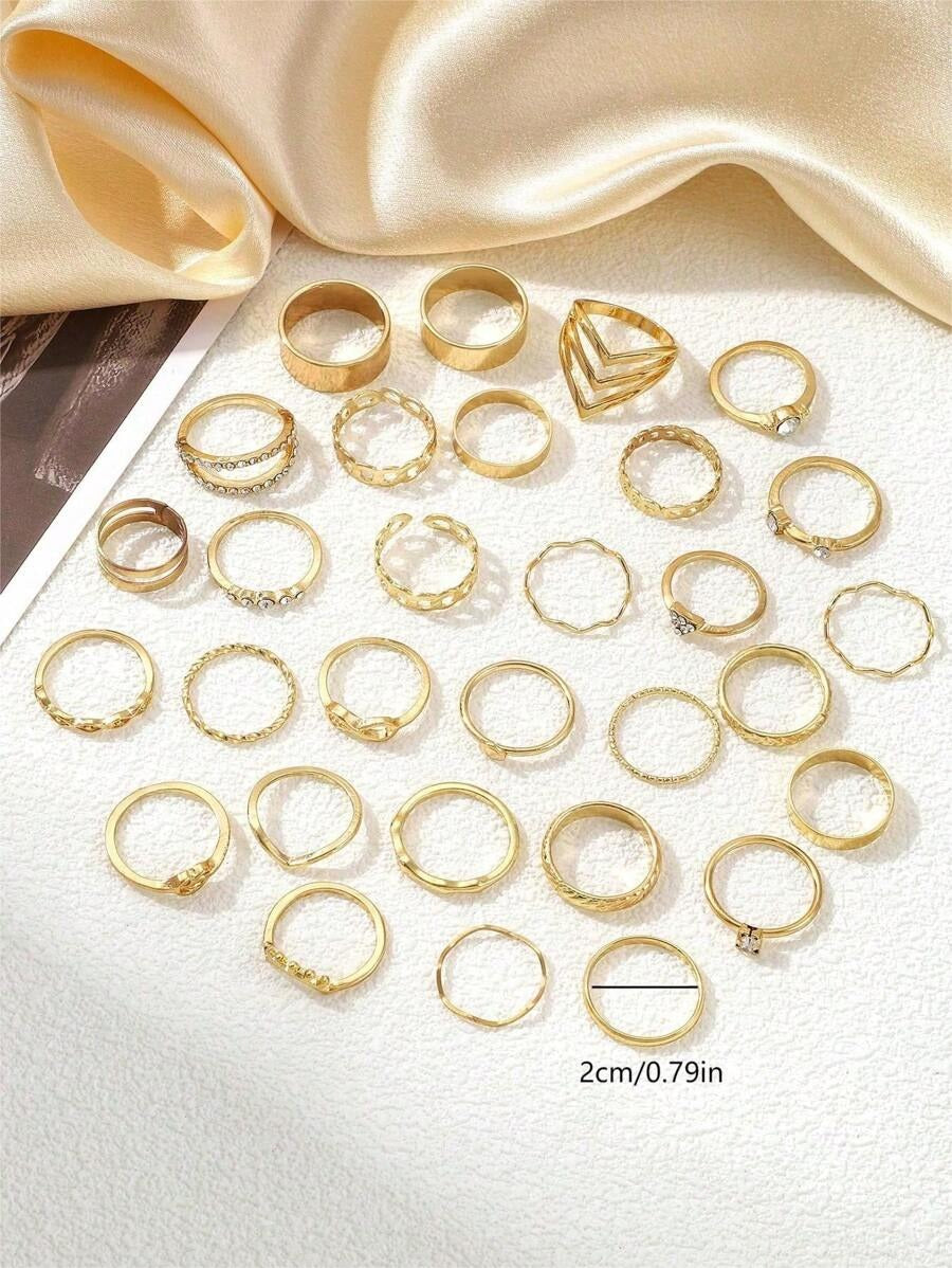 SHEIN مجموعة 30 قطعة من الخواتم بتصميمات متنوعة في طقم واحد