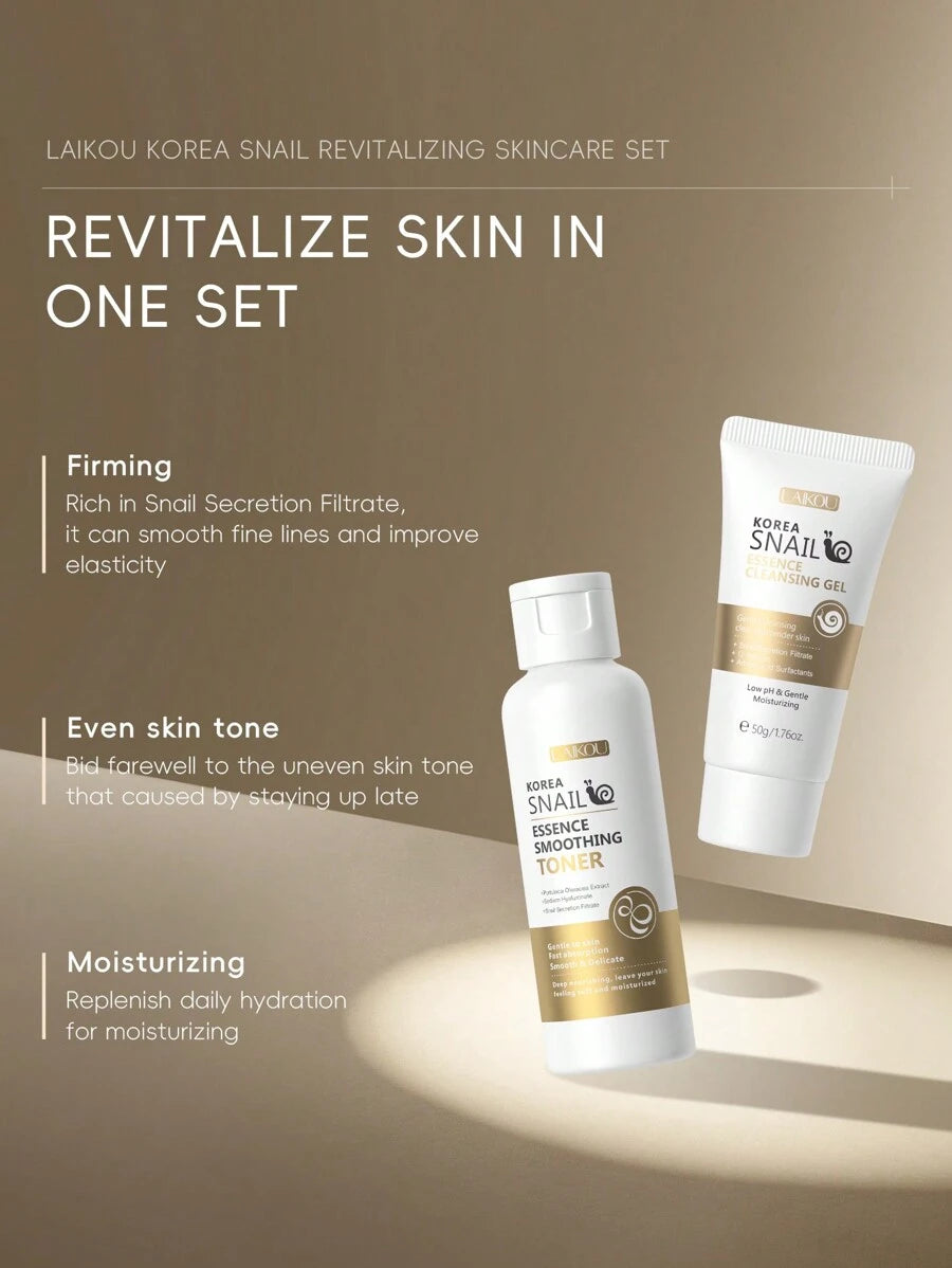 LAIKOU طقم العناية بالبشرة المغذية 5 قطع (جل تنظيف، مرطب، سائل الجوهر، كريم العيون، كريم الجوهر)