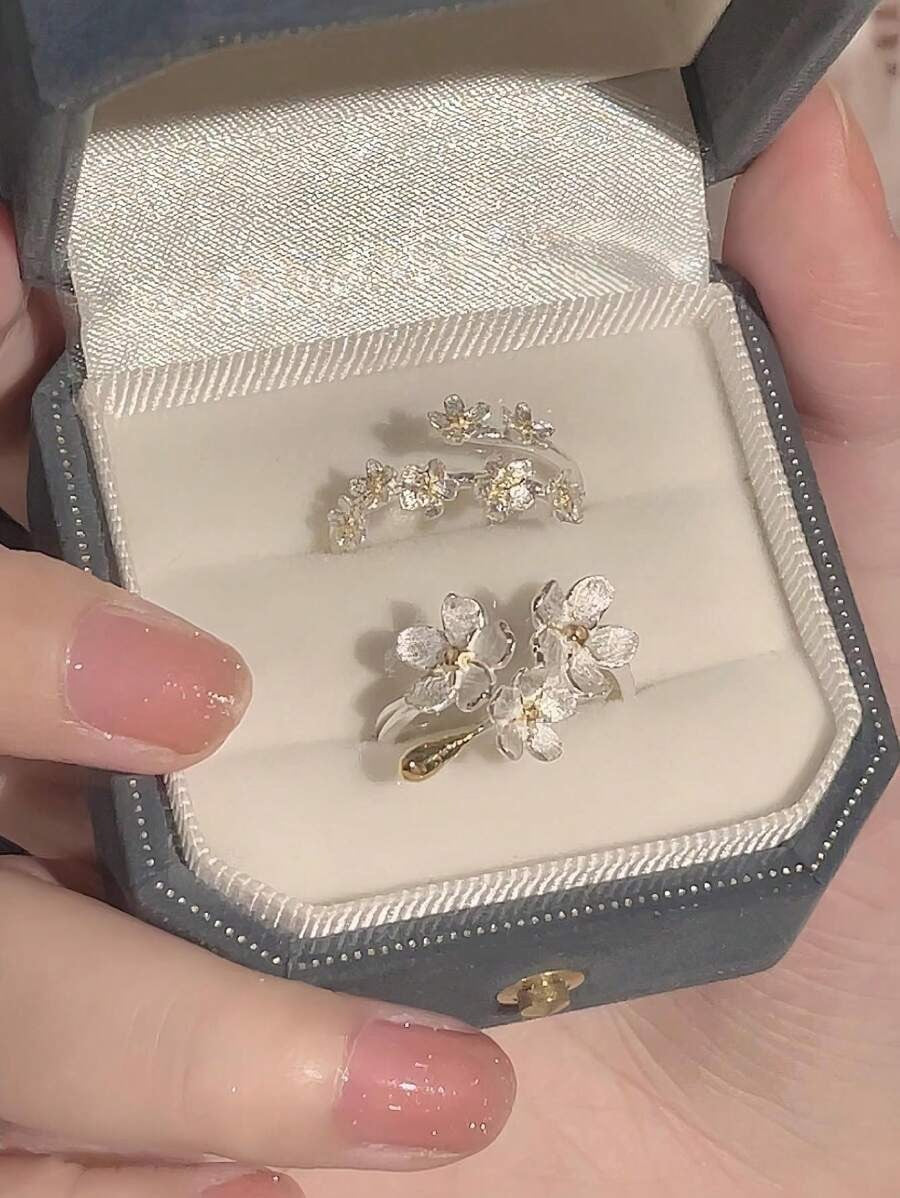 SHEIN طقم خاتم من قطعتين بتصميم زهرة