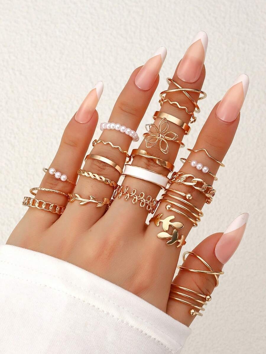 SHEIN  مجموعة خواتم ذهبية بوهيمية 22 قطعة
