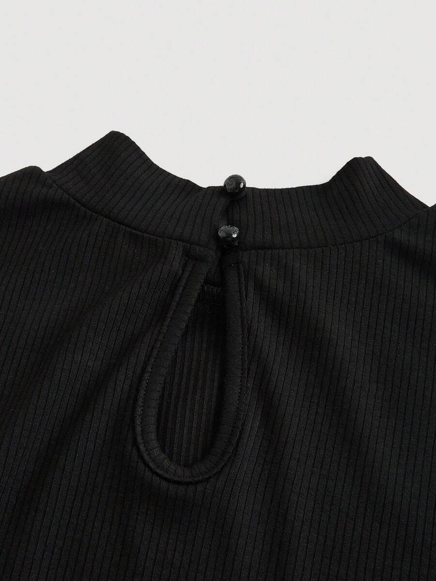 SHEIN MOD فستان أسود بكم طويل منفوخ بحافة غير متماثلة