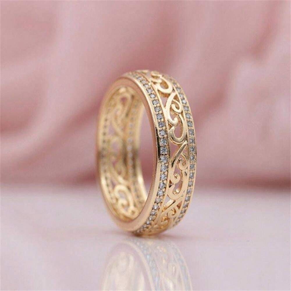 SHEIN خاتم نسائي فاخر بتصميم كلاسيكي مجوف مزين بفصوص لامعة
