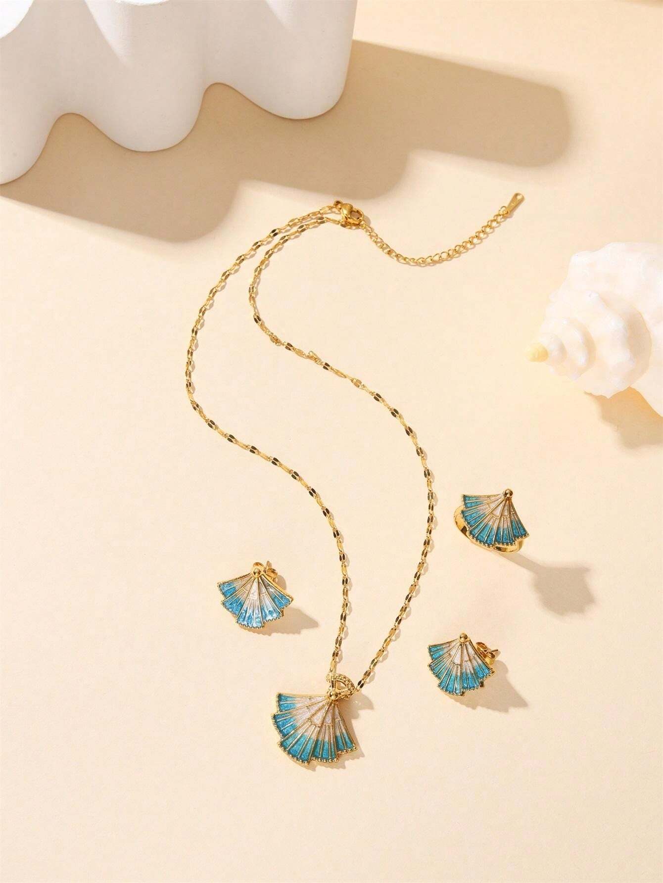 SHEIN طقم مجوهرات 3 قطع من النحاس بتصميم ذيل السمكة