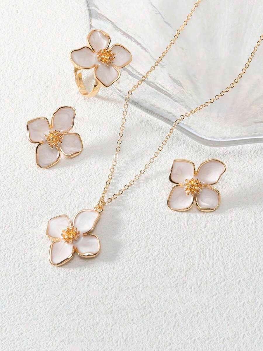 SHEIN مجموعة مجوهرات أنيقة وعصرية بتصميم زهرة