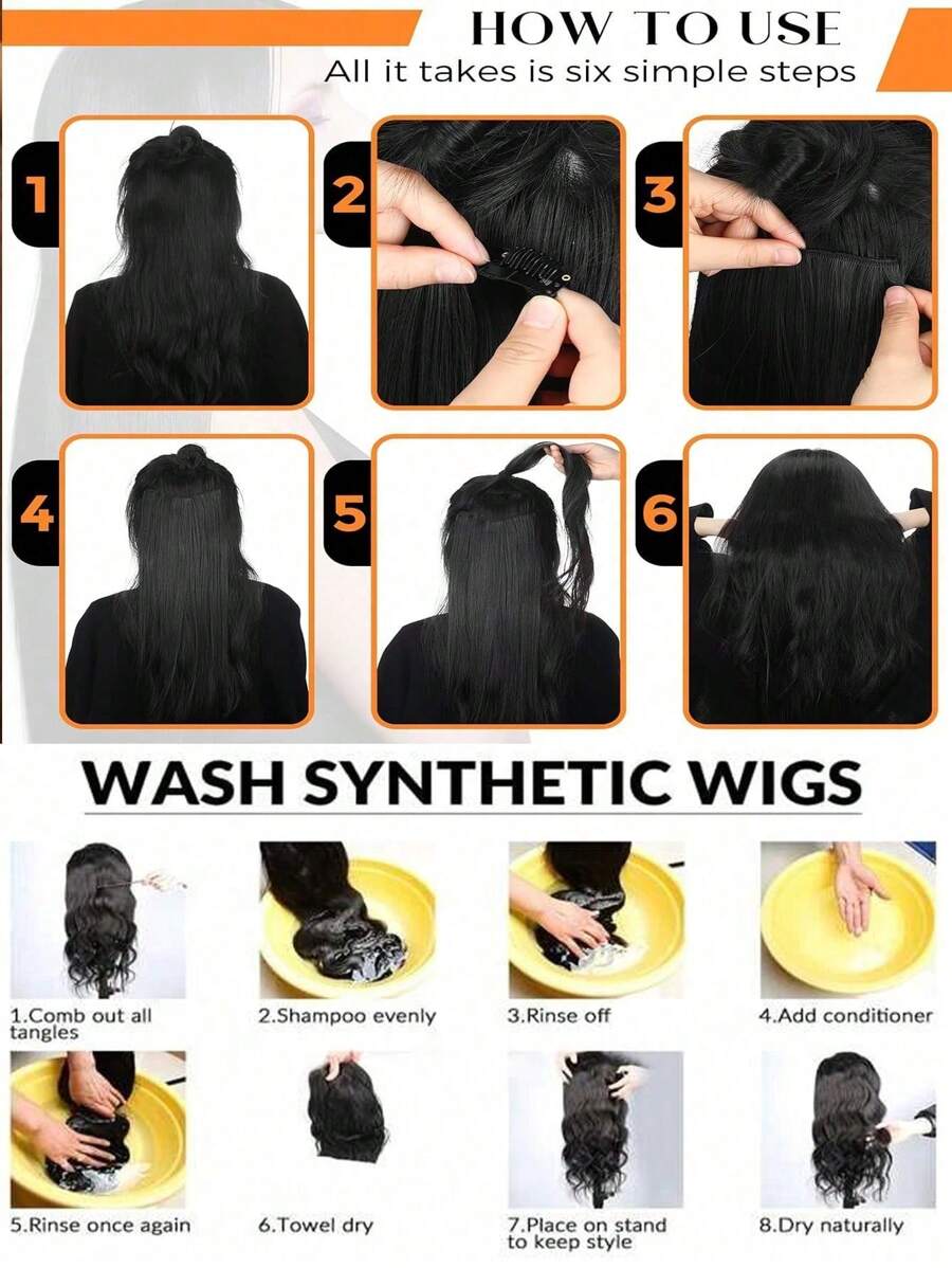 SHEIN طقم 7 قطع امتدادات شعر طويل مجعد أسود