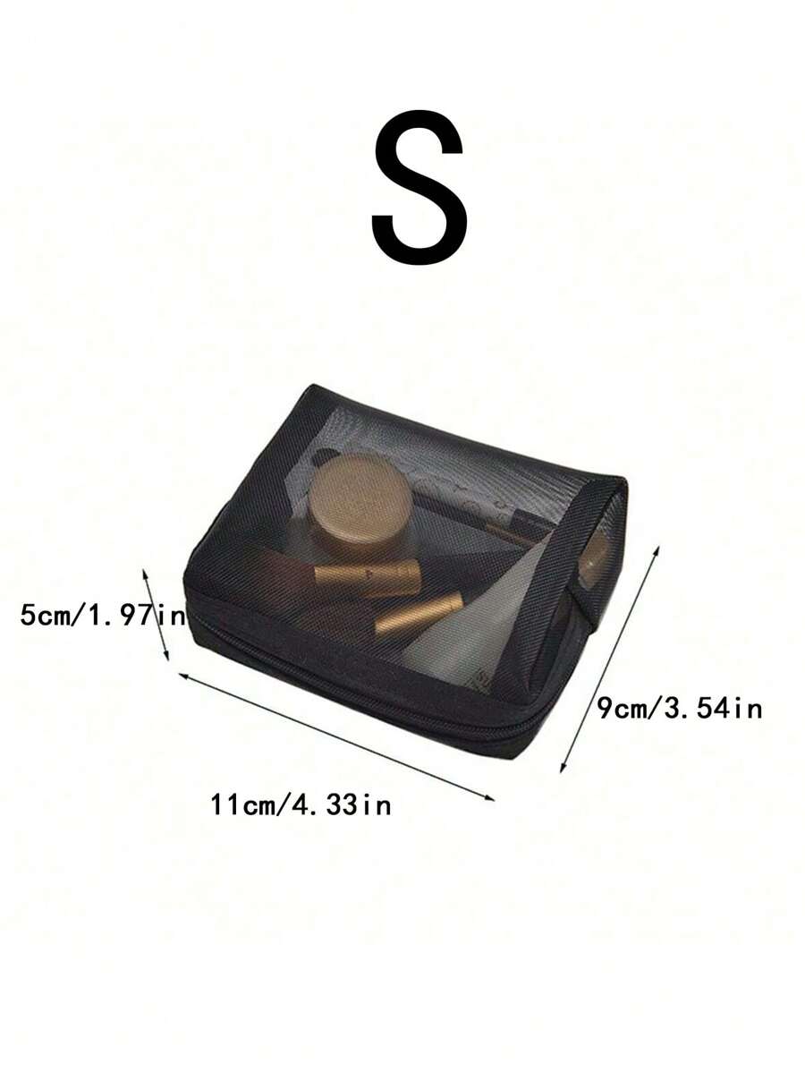 SHEIN مجموعة حقائب مكياج شفافة من الشبك بسحاب