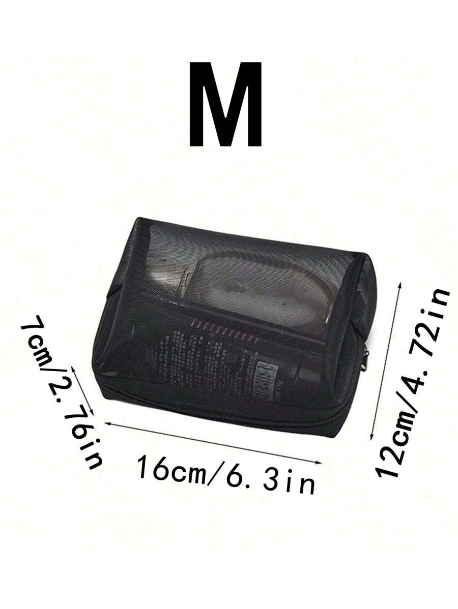 SHEIN مجموعة حقائب مكياج شفافة من الشبك بسحاب