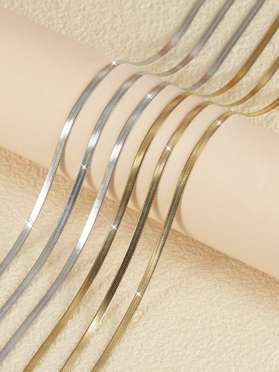 SHEIN طقم سلسلة وسوار فولاذ بتصميم عظم ثعبان
