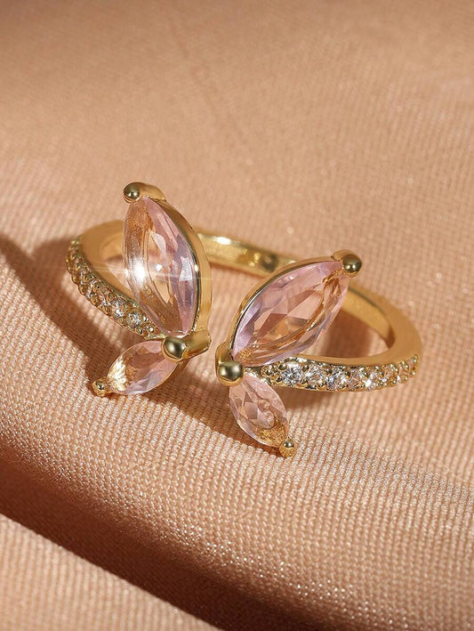 SHEIN خاتم قابل للتعديل بتصميم فراشة بزركونيا مكعبة