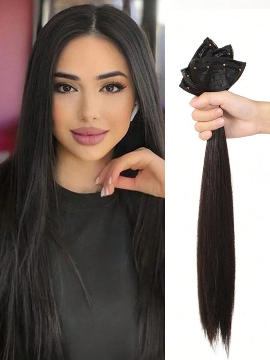 SHEIN باروكة شعر اصطناعية 3 قطع كليب ناعم مستقيم