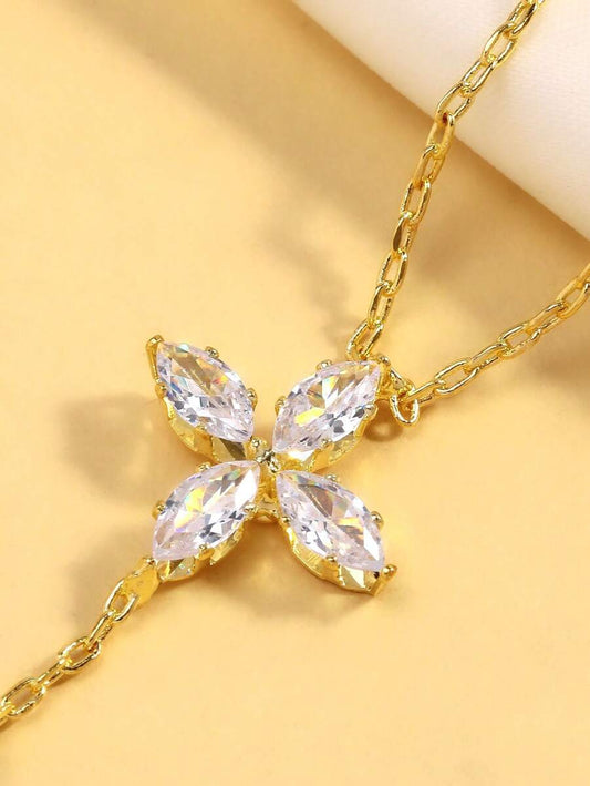 SHEIN STONEFANS سوار إصبع زهرة مرصع بالزركونيا