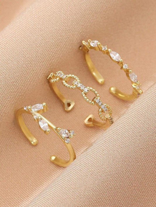 SHEIN طقم 3 خواتم مزينة بخرز وراين ستون للنساء