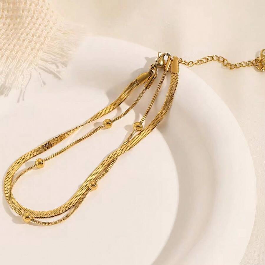SHEIN سوار كاحل من الفولاذ المقاوم للصدأ مطلي بالذهب